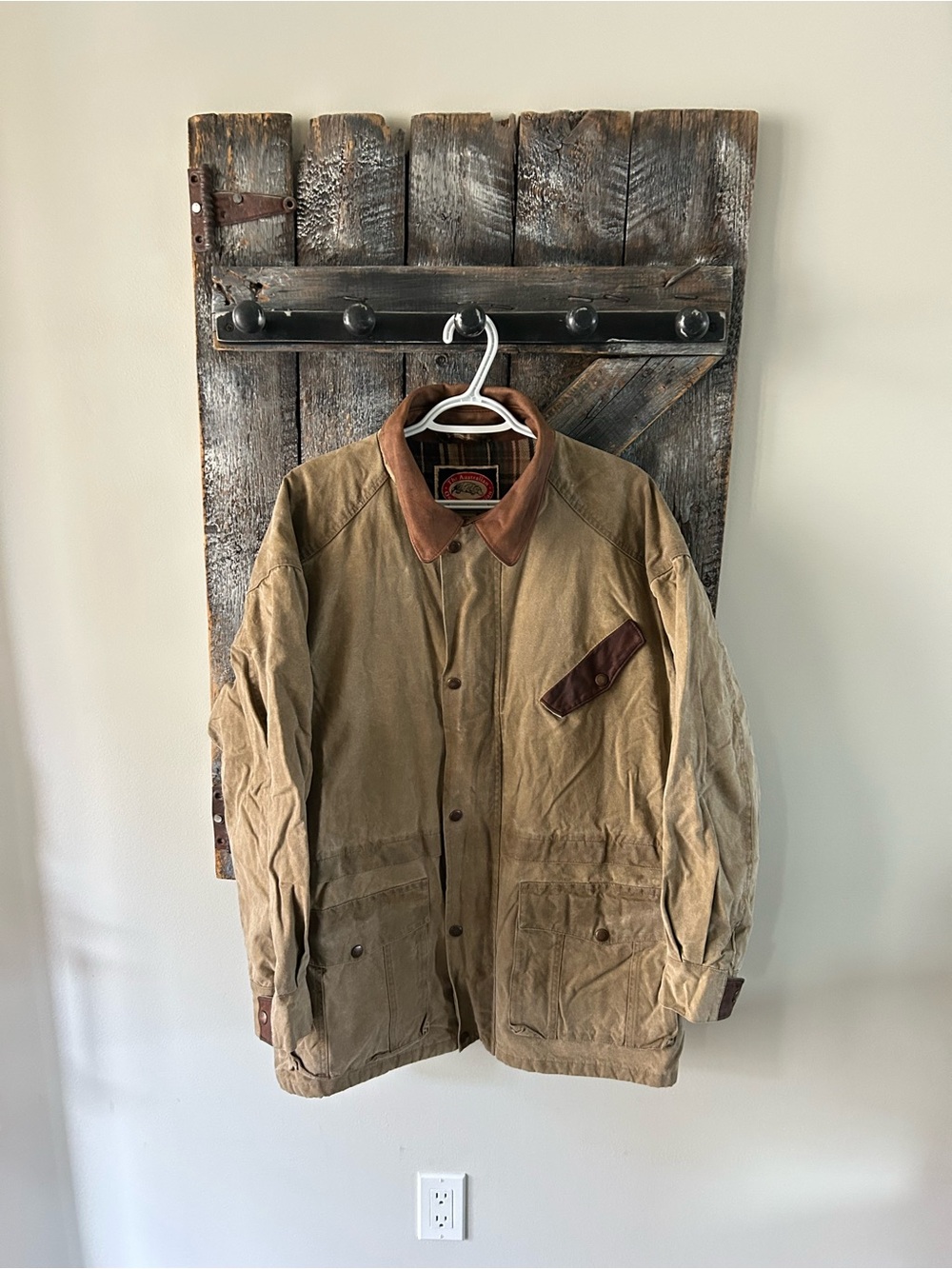 Men's Australian Outback Brown Tan Waxed Canvas Field Jacket w/Contrast Collar